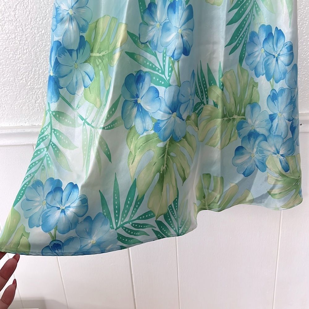 Vintage Oscar De La Renta blue floral mini babydoll Y2K dress slip L - Picture 3 of 6